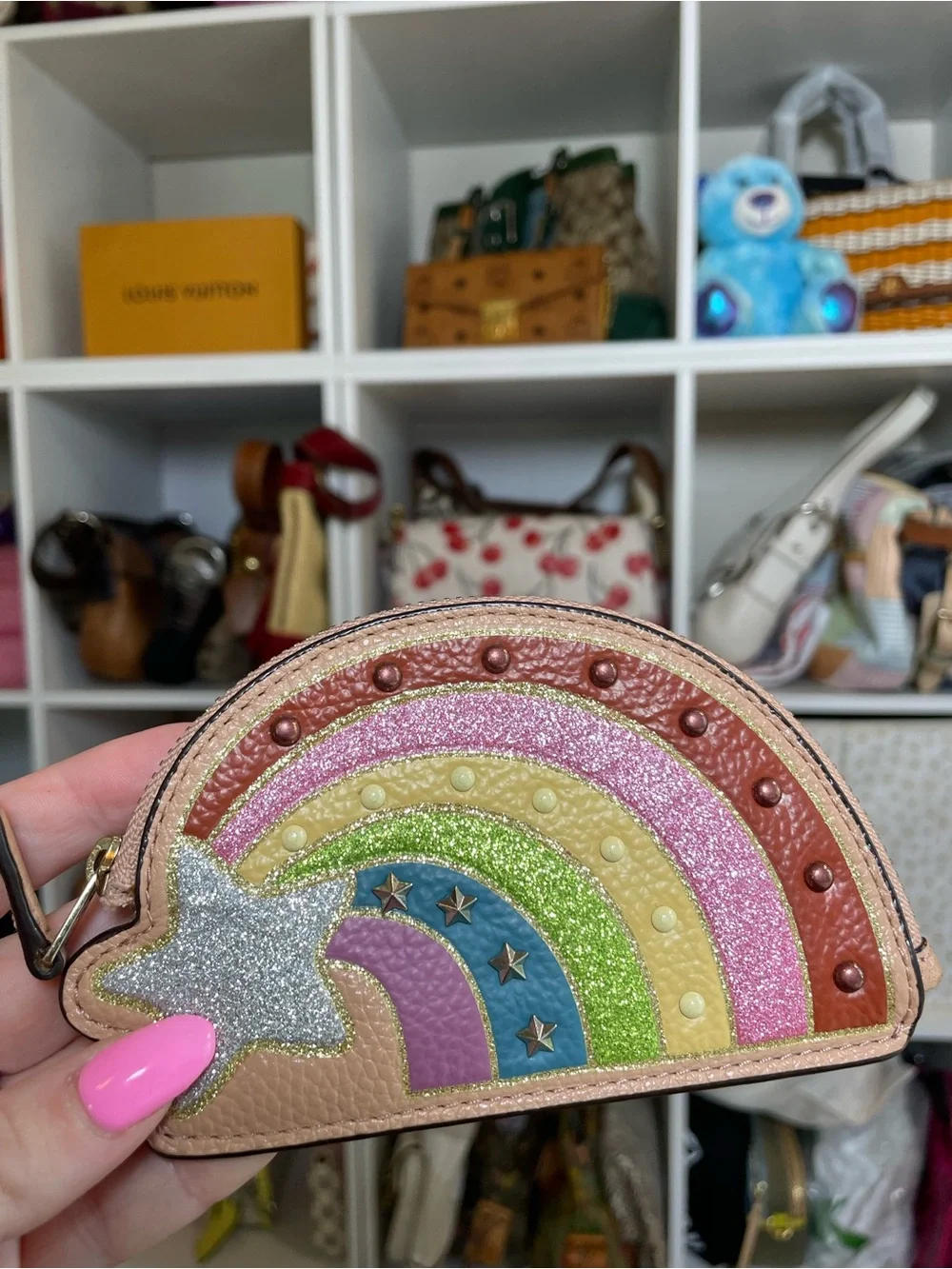 Coach Shooting Star Rainbow Coin Case with Glitter Accents & Studded Details 🌈💫